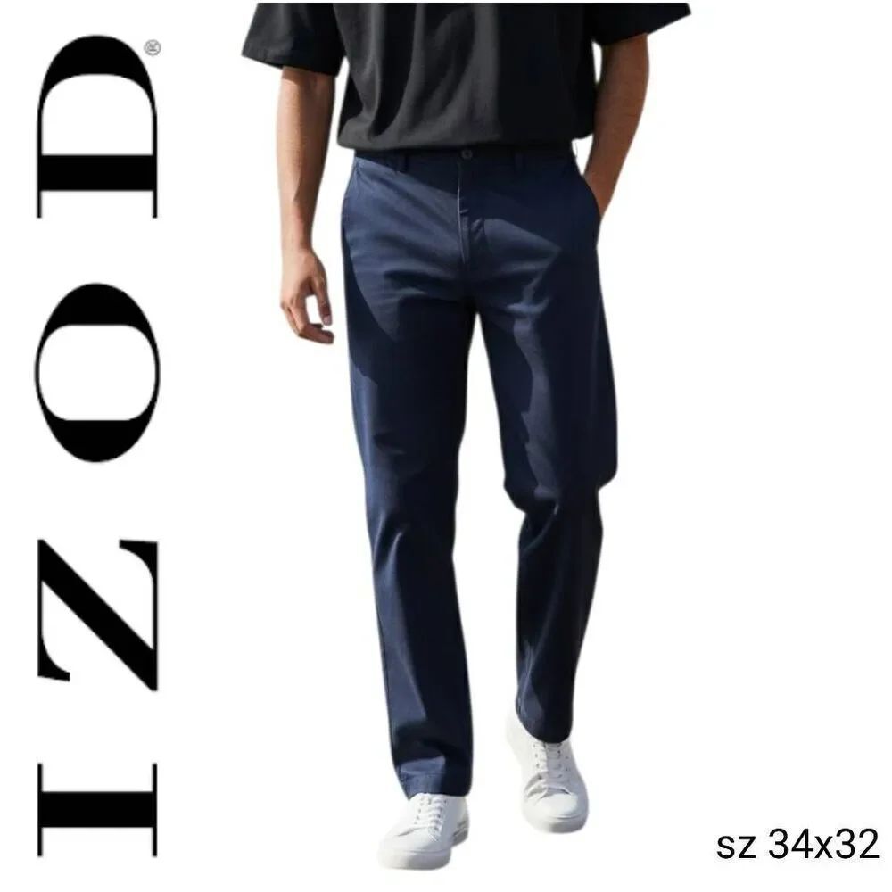 Izod Blue Cotton Flat Front Business Casual Chino Trousers Pants